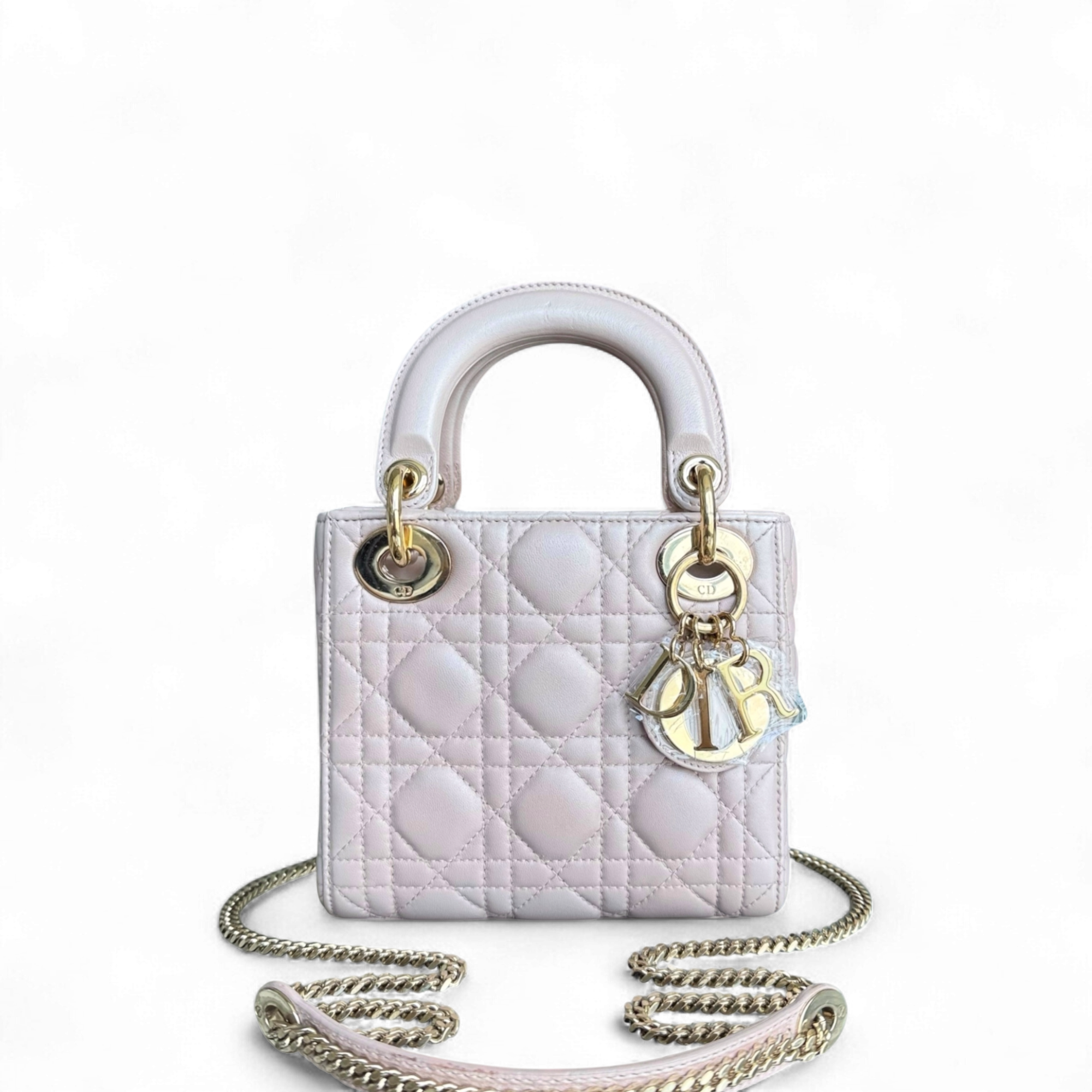 Dior Lady Mini - Cannage Lambskin Light Pink Gold Hardware Chaim Strap