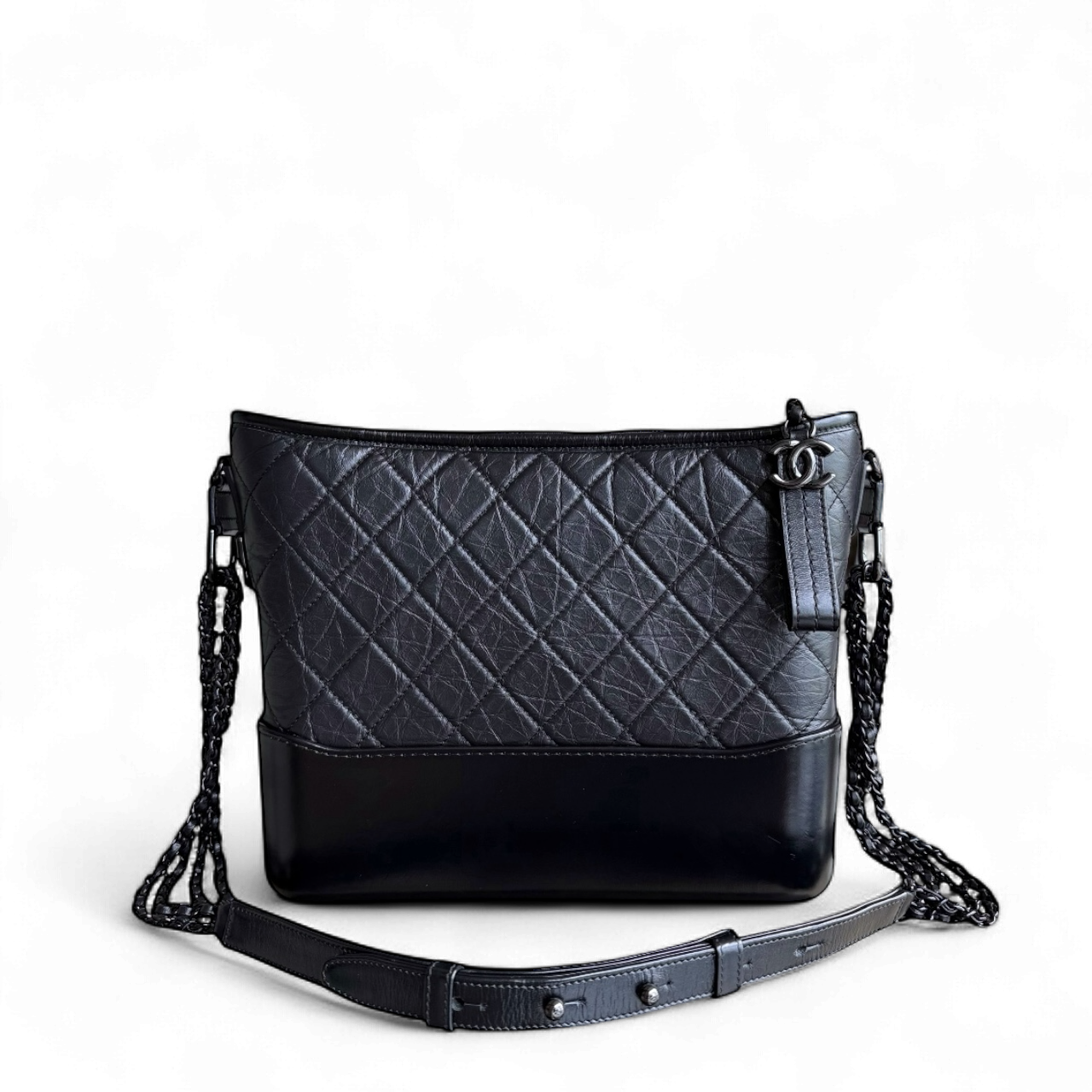 Chanel Gabrielle Medium - Quilted Aged Calfskin Black All Black Hardware Series 29