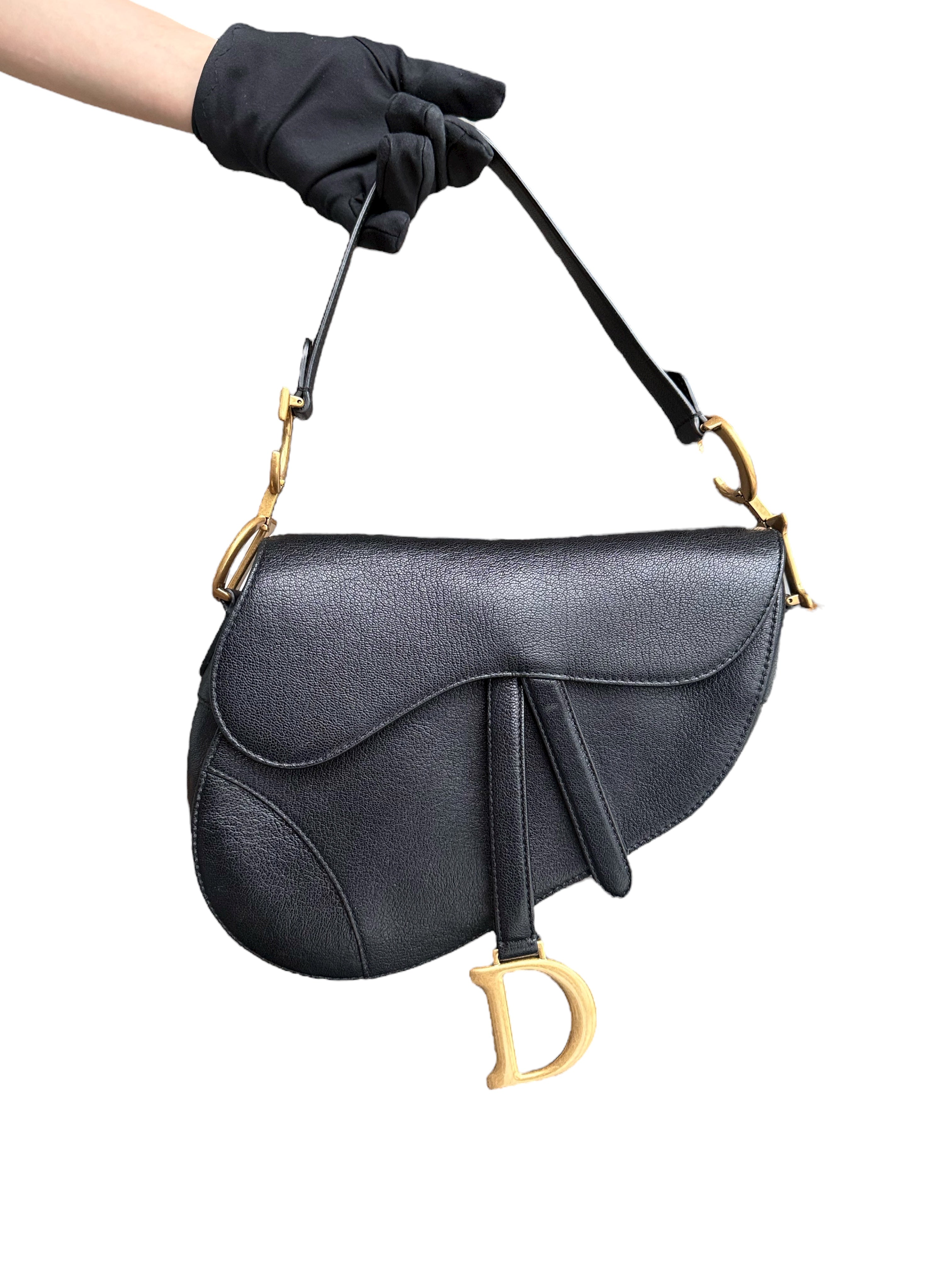 Dior Saddle Medium - 25CM Calfskin Black Gold Hardware