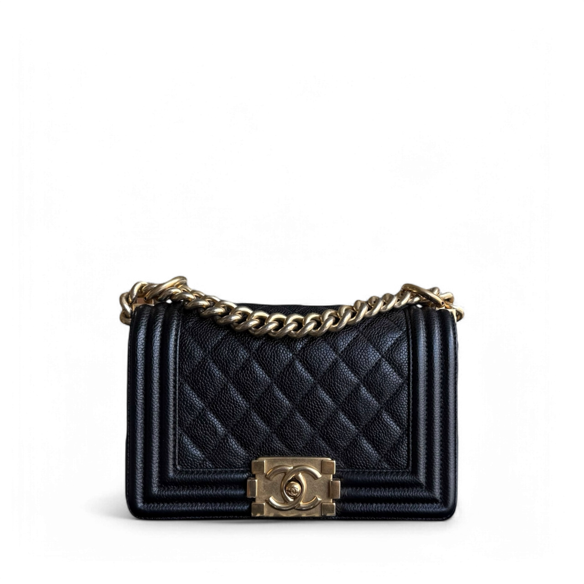 Chanel Boy Small - Caviar 20CM Quilted Black Gold Hardware Series 23