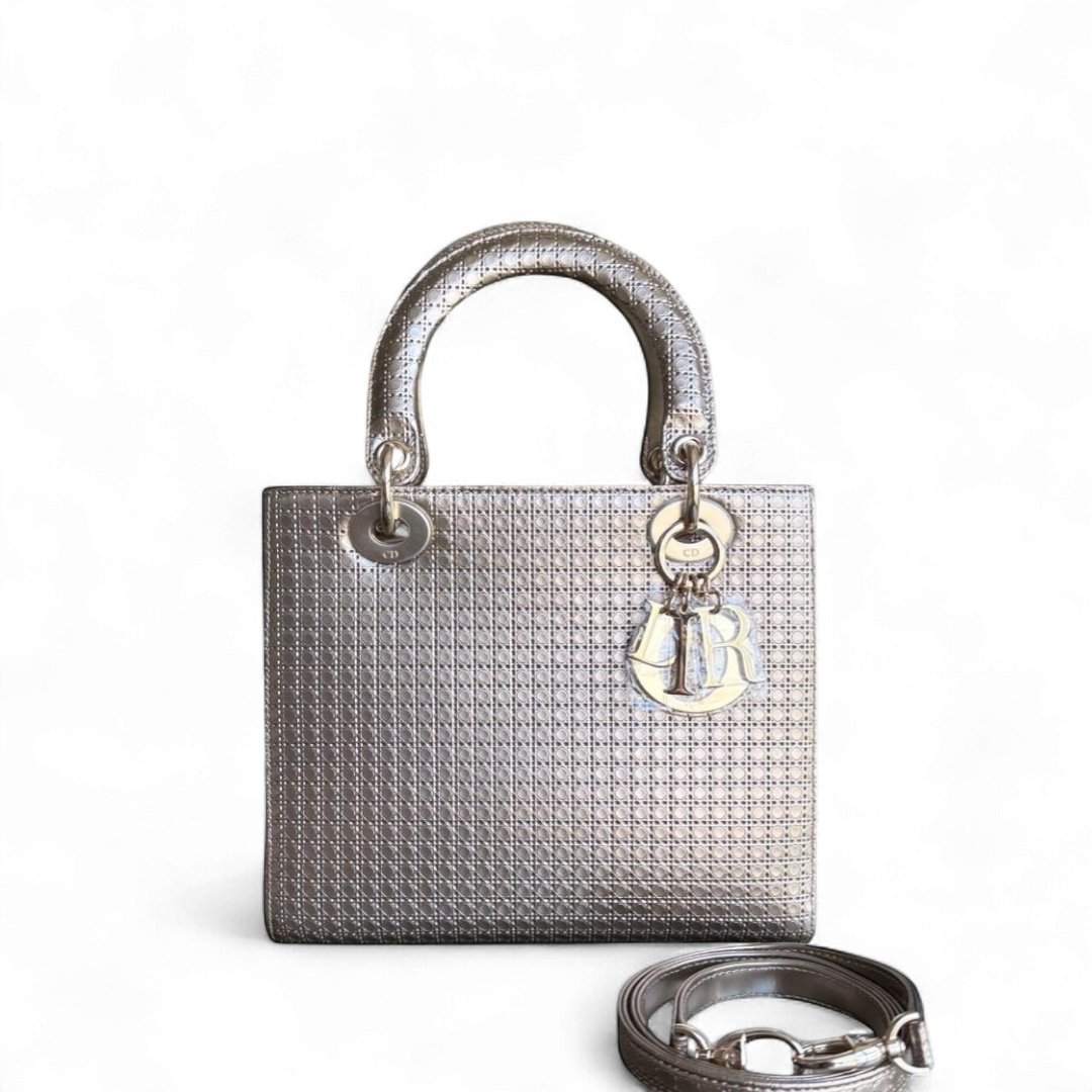 Dior Lady Medium - Micro-Cannage Metalllic Gold Hardware