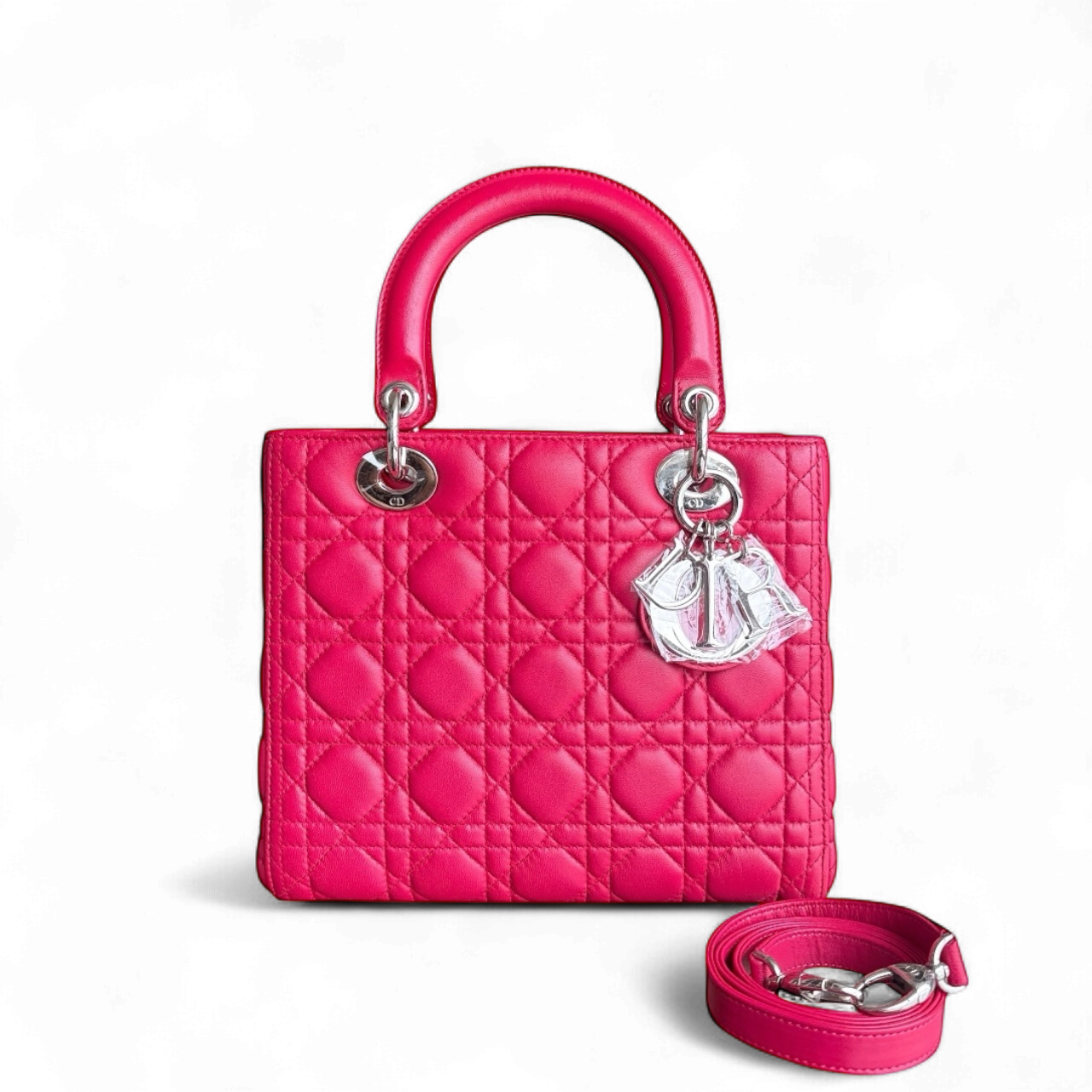 Dior Lady Medium - Cannage Lambskin Red Silver Hardware