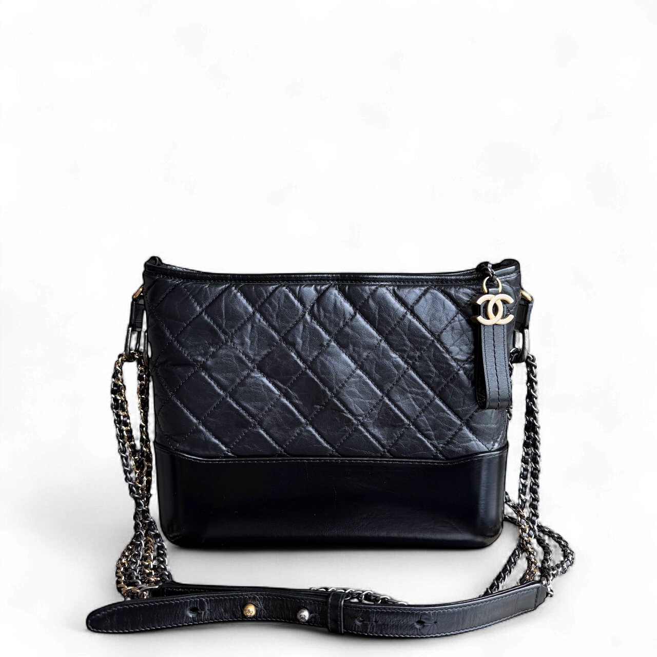 Chanel Gabrielle Medium - Quilted Aged Calfskin Black Two-tone Gold Hardware Series 23