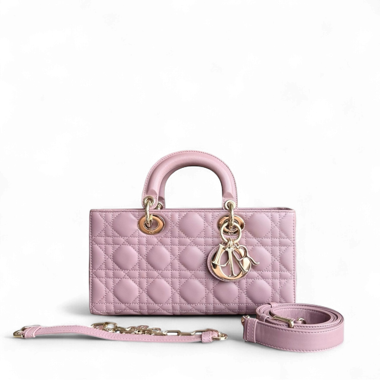 Dior D-Joy Medium - Cannage Lambskin Blush Pink Gold Hardware