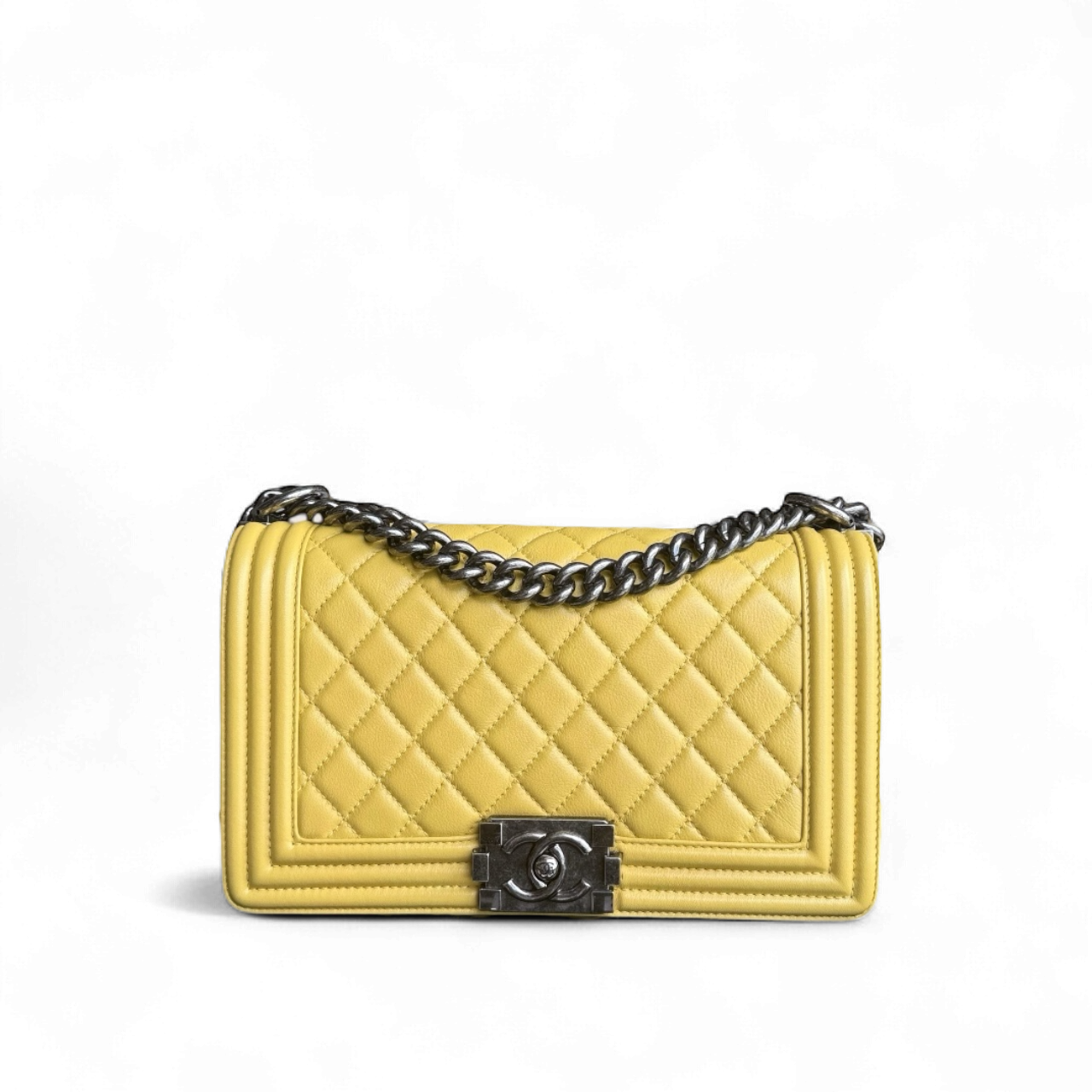 Chanel Boy Medium - Quilted Calfskin Yellow Ruthenium Silver Hardware Series 23