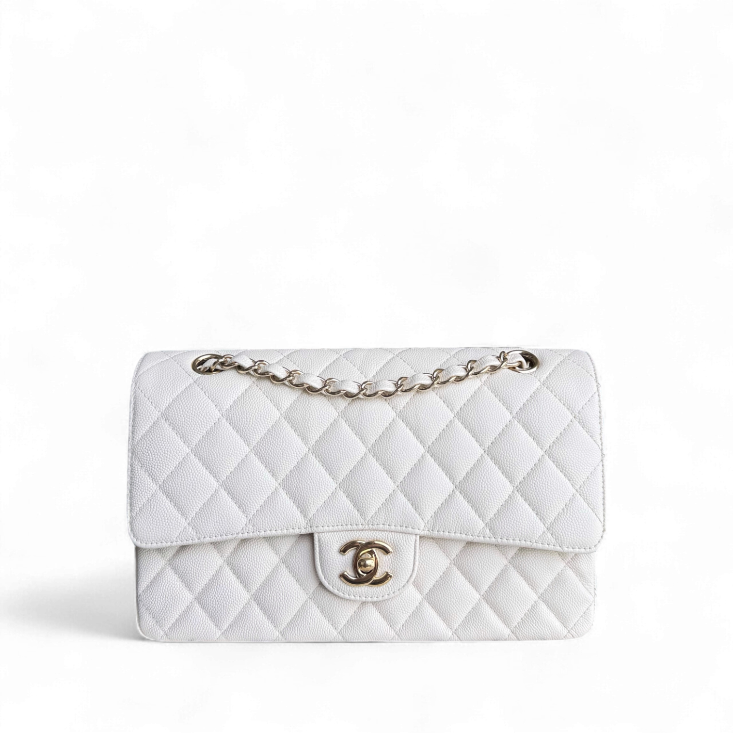 Chanel Classic Flap Medium - Caviar Quilted Grained Calfskin White Gold Hardware Series 23
