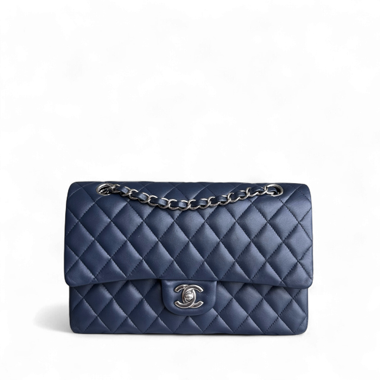 Chanel Classic Flap Medium - 25CM Quilted Lambskin Dark Blue Silver Hardware Series 22