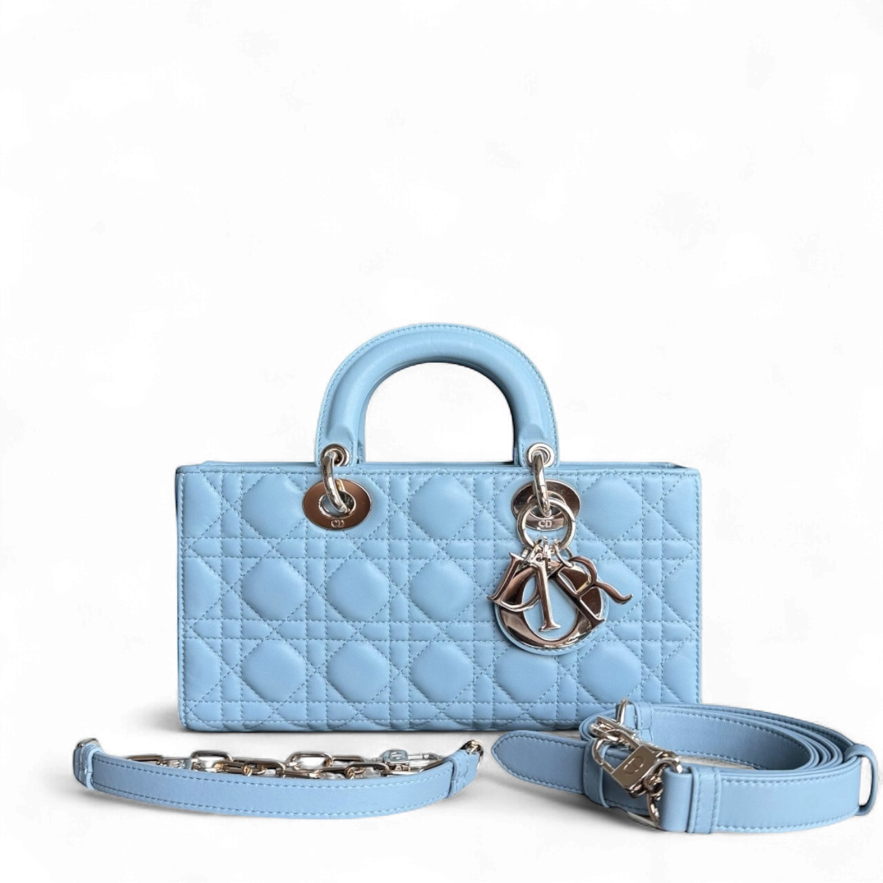 Dior D-Joy Medium - Cannage Lambskin Light Blue Baby Blue Gold Hardware