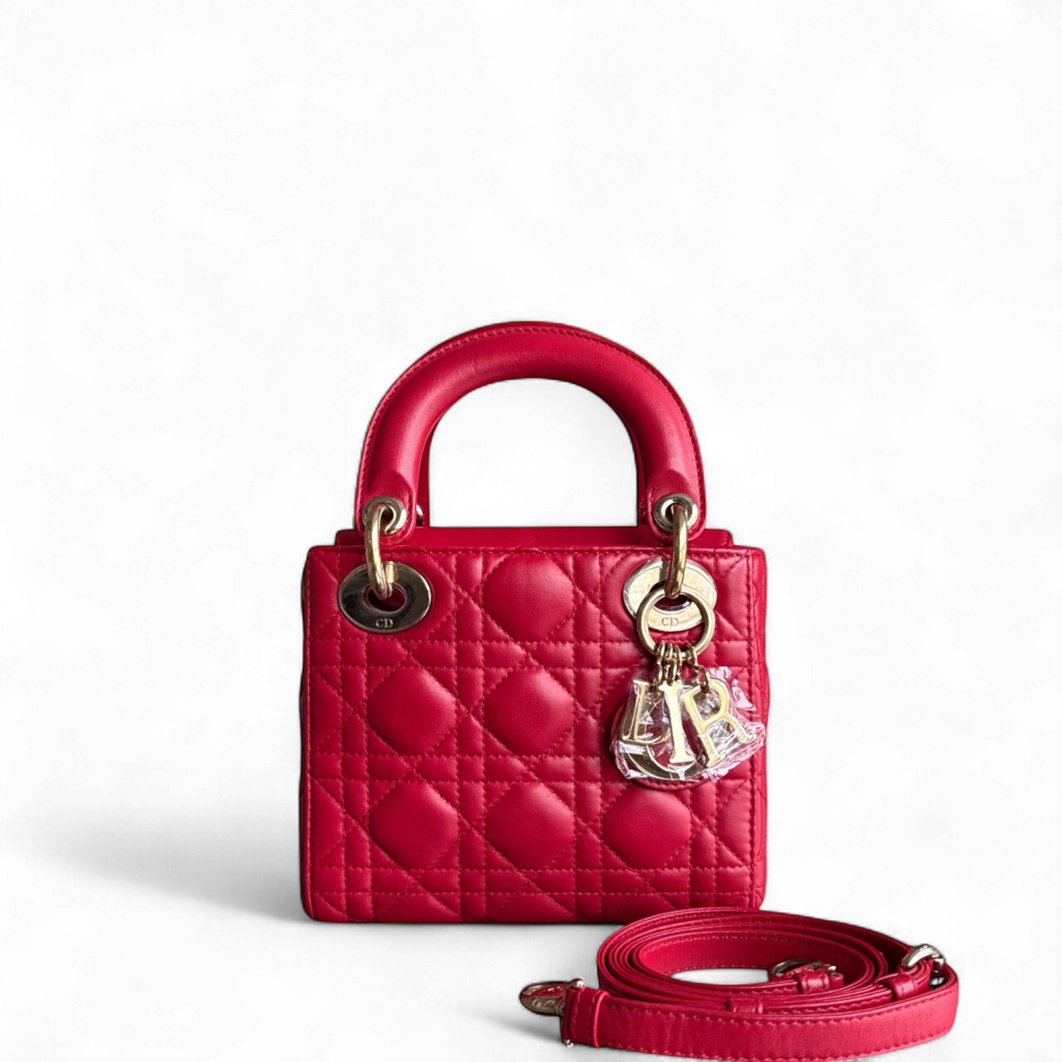 Dior Lady Mini - Cannage Lambskin Red Gold Hardware Adjustable Strap