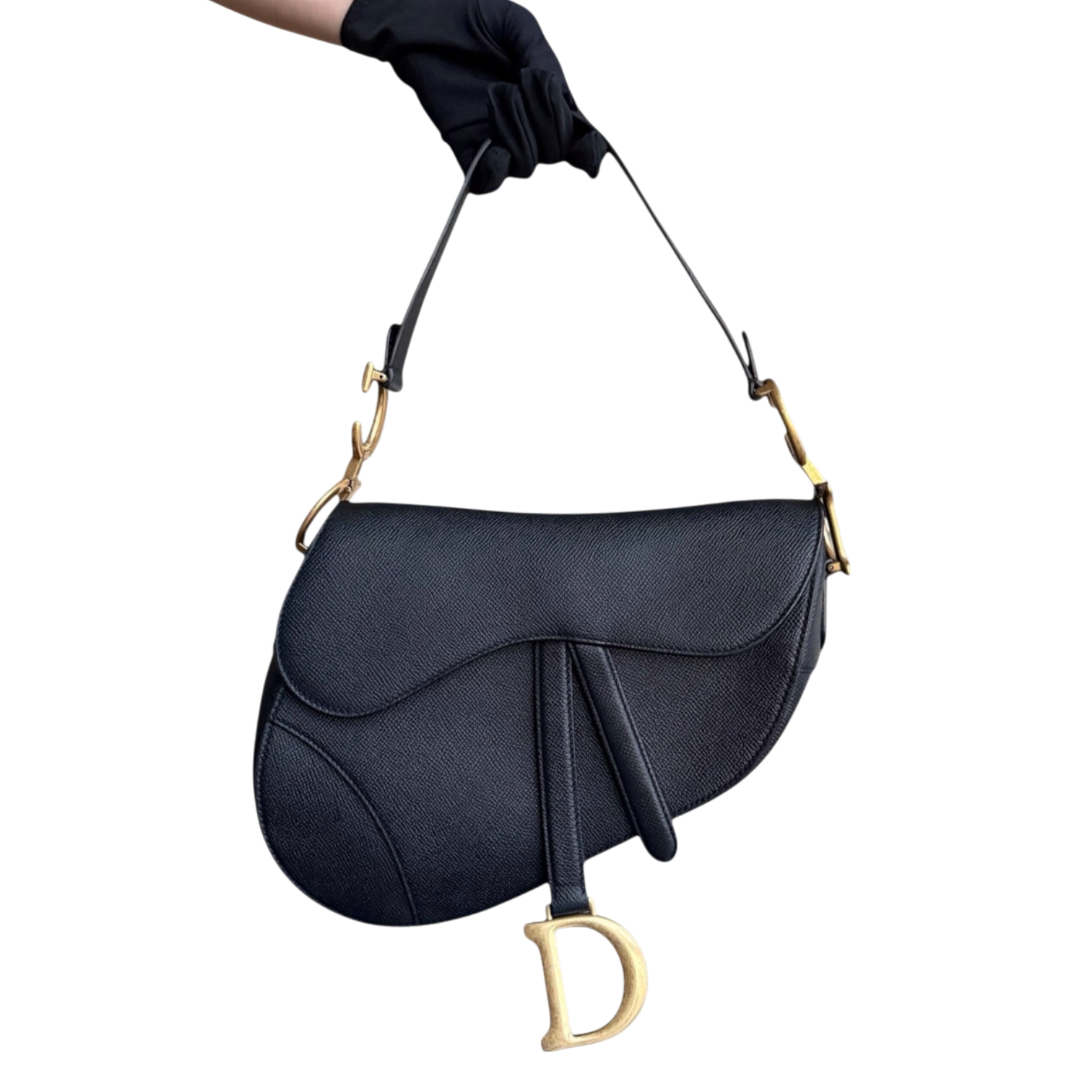 Dior Saddle Medium - Grained Calfskin Black Gold Hardware