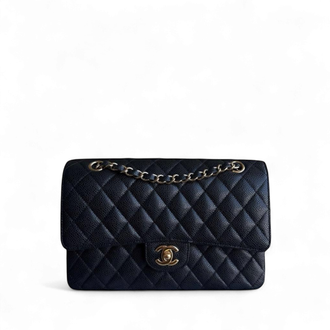 Chanel Classic Flap Medium - 25CM Quilted Caviar Black Gold Hardware Series 21
