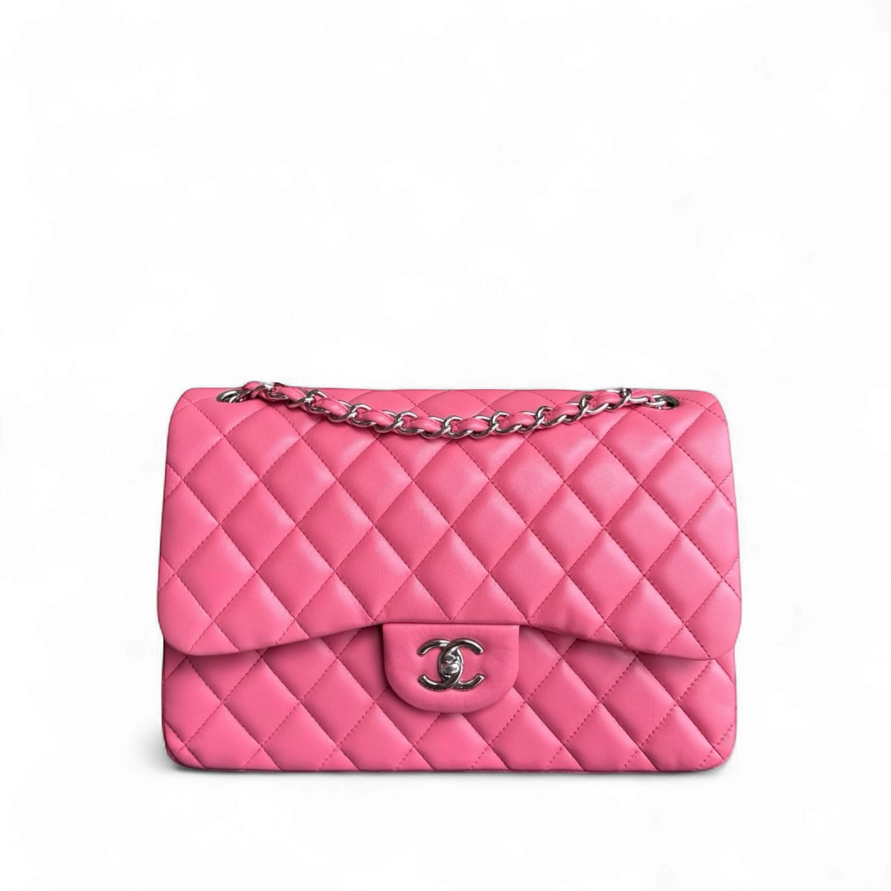 Chanel Classic Flap Jumbo - Double Flap 30CM Quilted Lambskin Pink Silver Hardware Series 16