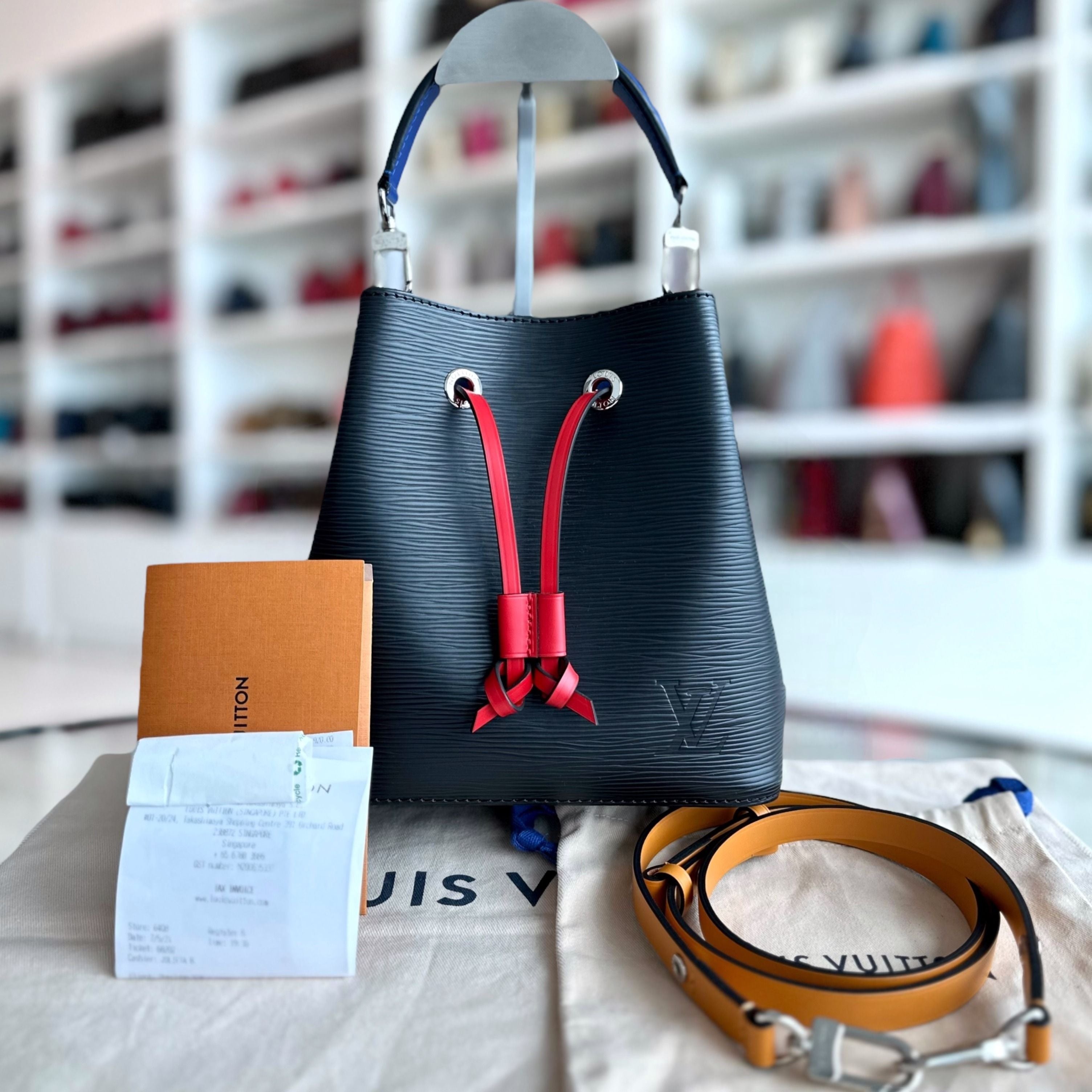 *Receipt* Louis Vuitton LV Neoneo BB EPI Leather Bucket Bag SHW