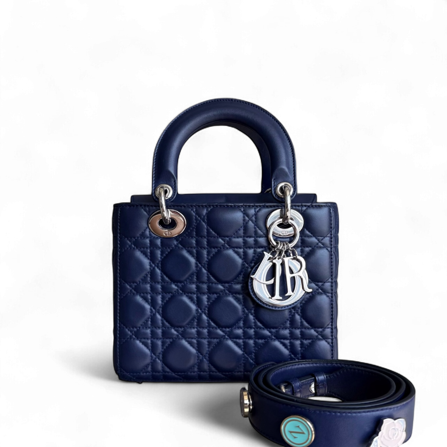Dior Lady Small Flap - Cannage Lambskin Dark Blue Silver Hardware