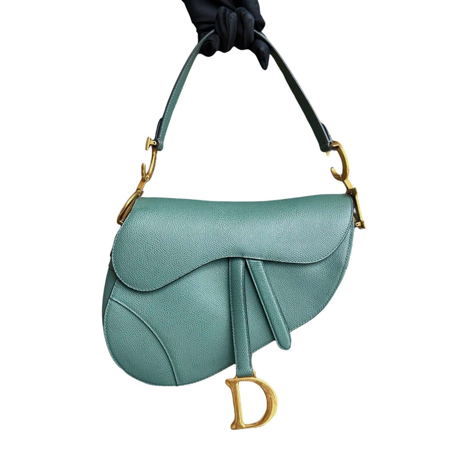 Dior Saddle Medium - Grained Calfskin 25CM Haze Green Golden Hardware