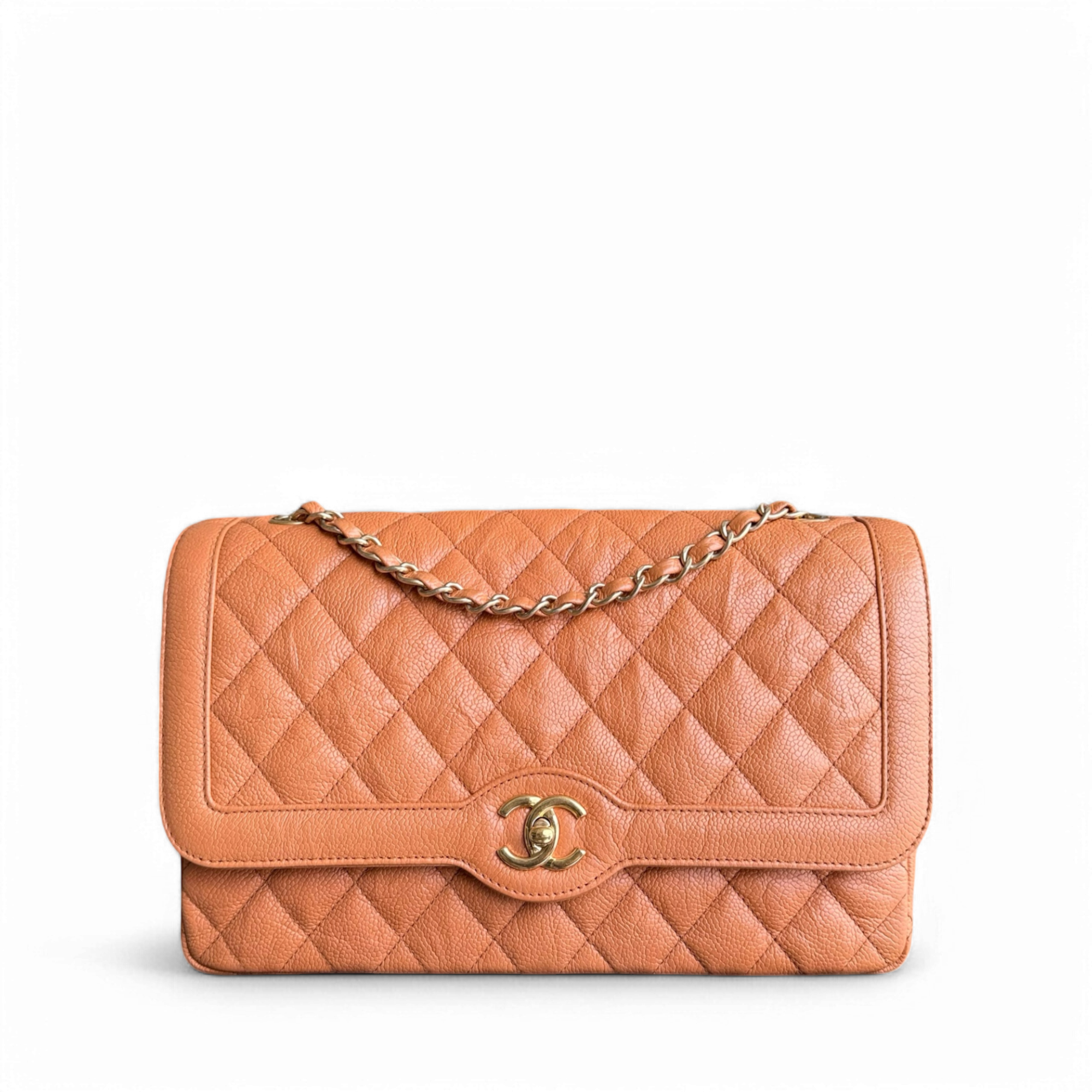 Chanel Seasonal Flap Two-tone - Caviar Quilted Caramel Gold Hardware Series 21