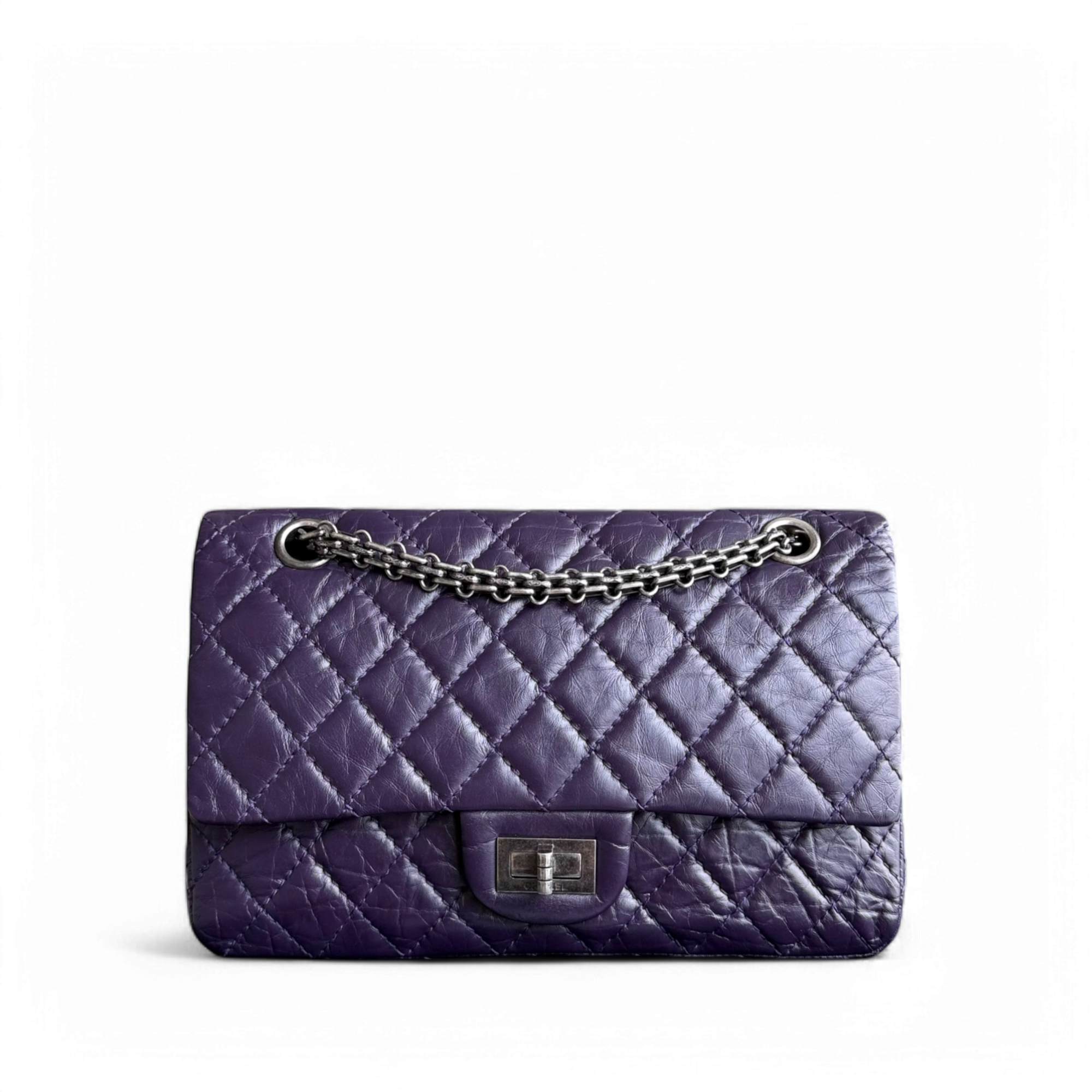 Chanel 2.55 Reissue 225 - Quilted Aged Calfskin Dark Violet Purple Aged Silver Hardware Series 17