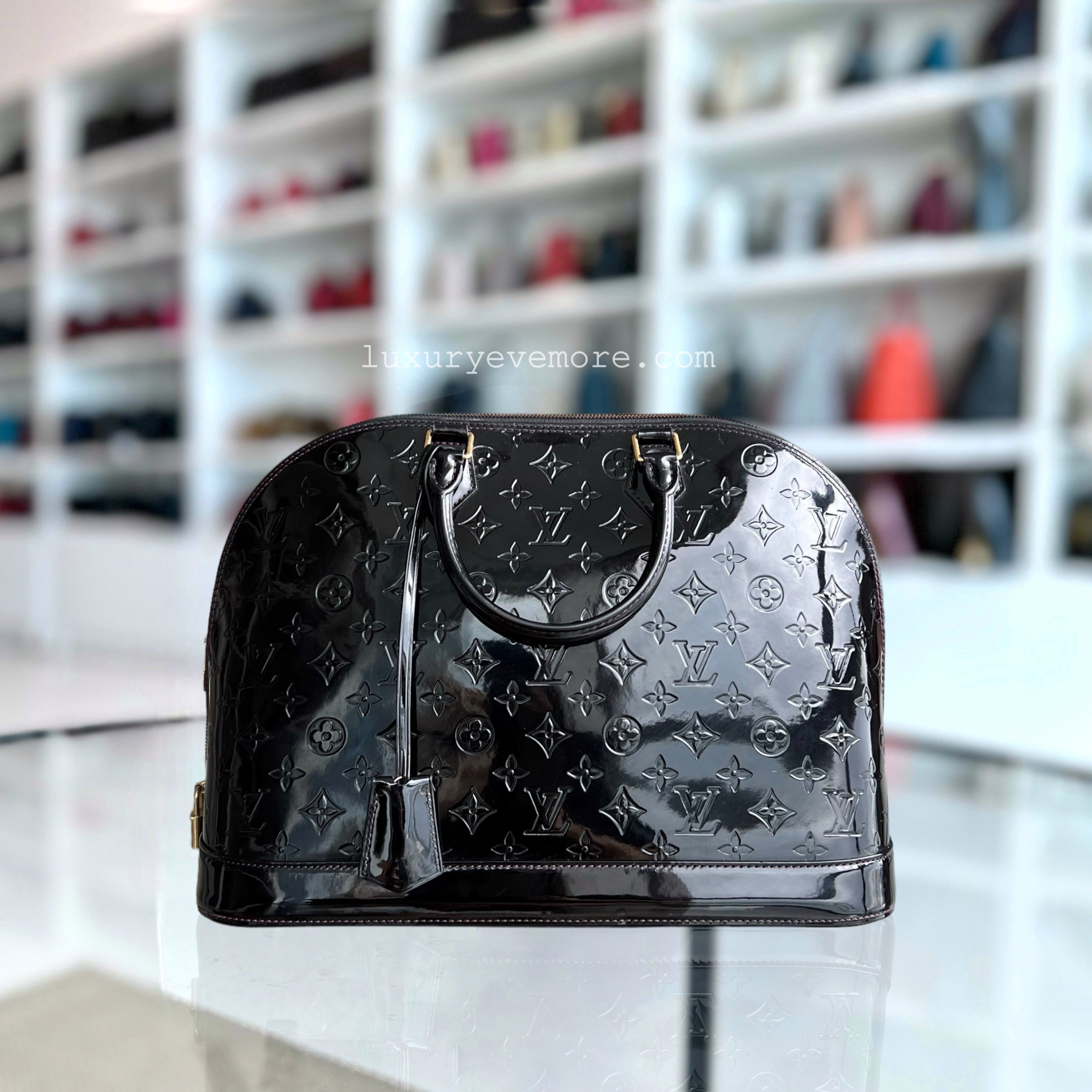 *Recolor* Louis Vuitton LV Alma MM Vernis Patent Leather Black GHW