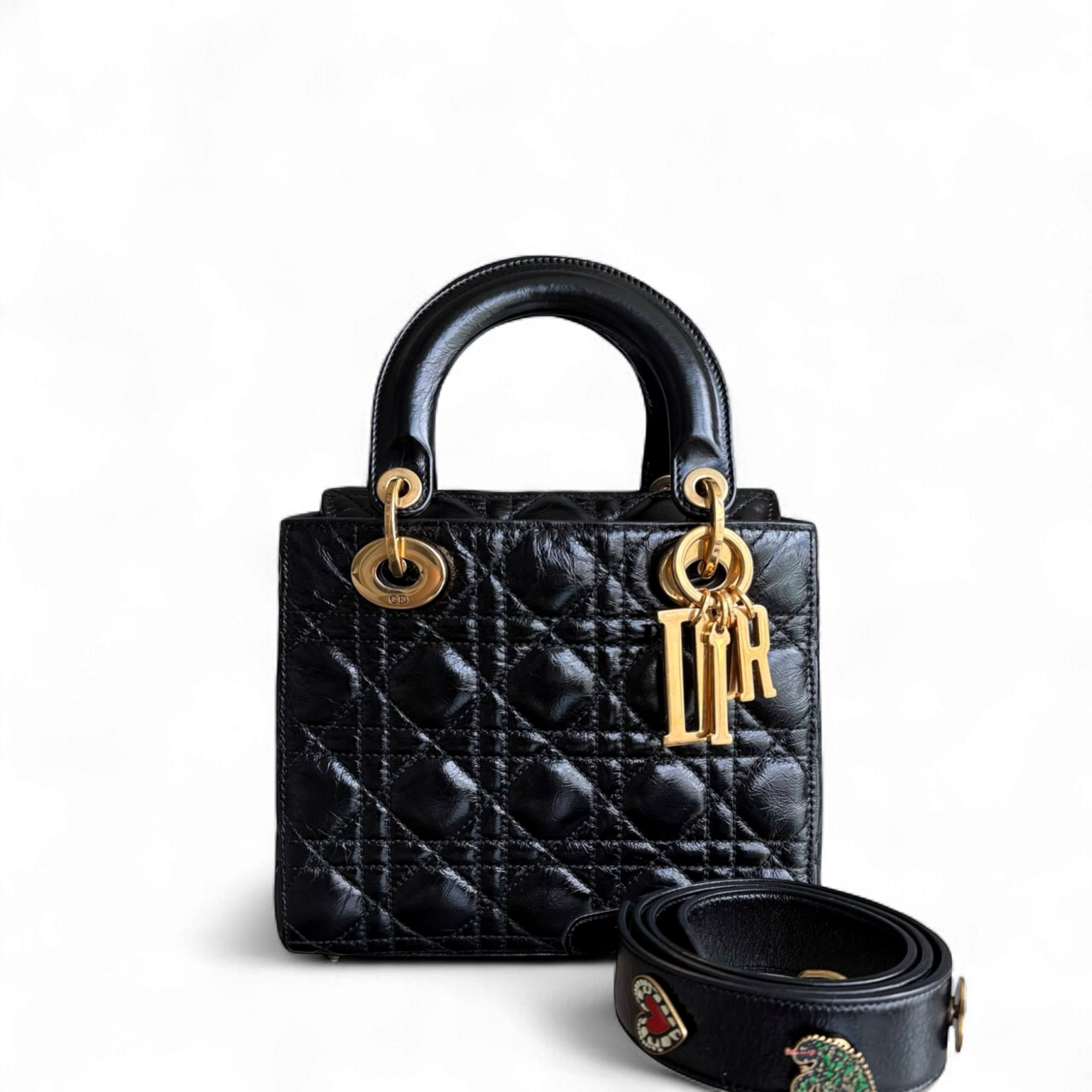 Dior Lady Small - Cannage Glazed Calfskin Black Gold Hardware