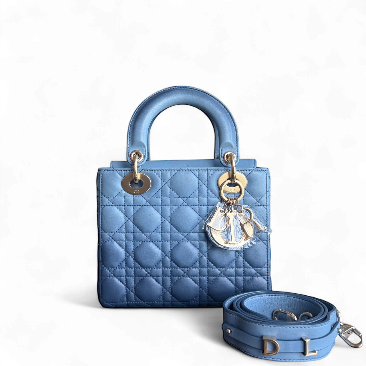Dior Lady Small Flap - Cannage Lambskin Blue Gold Hardware MyABC