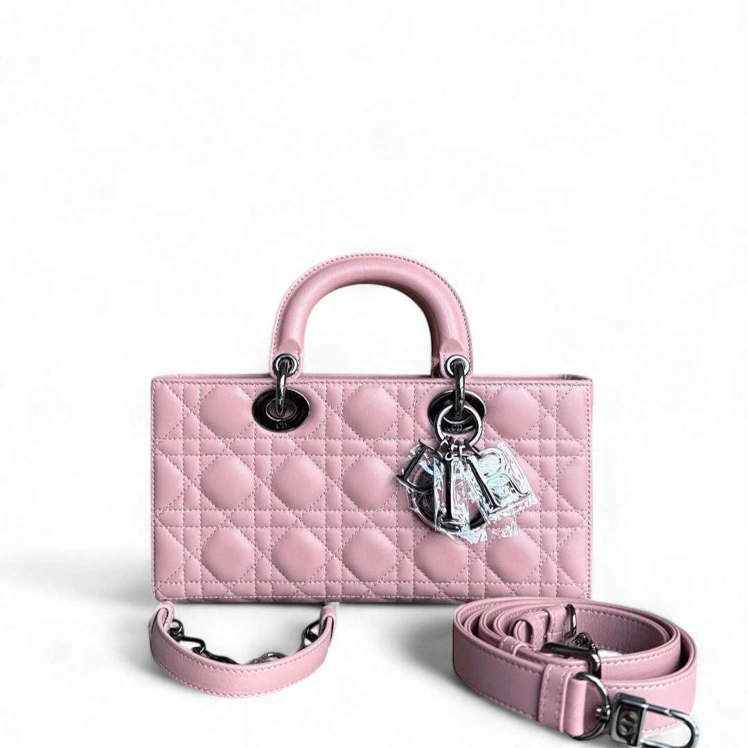Dior Lady D-Joy Medium - Cannage Lambskin Sakura Pink Black Hardware