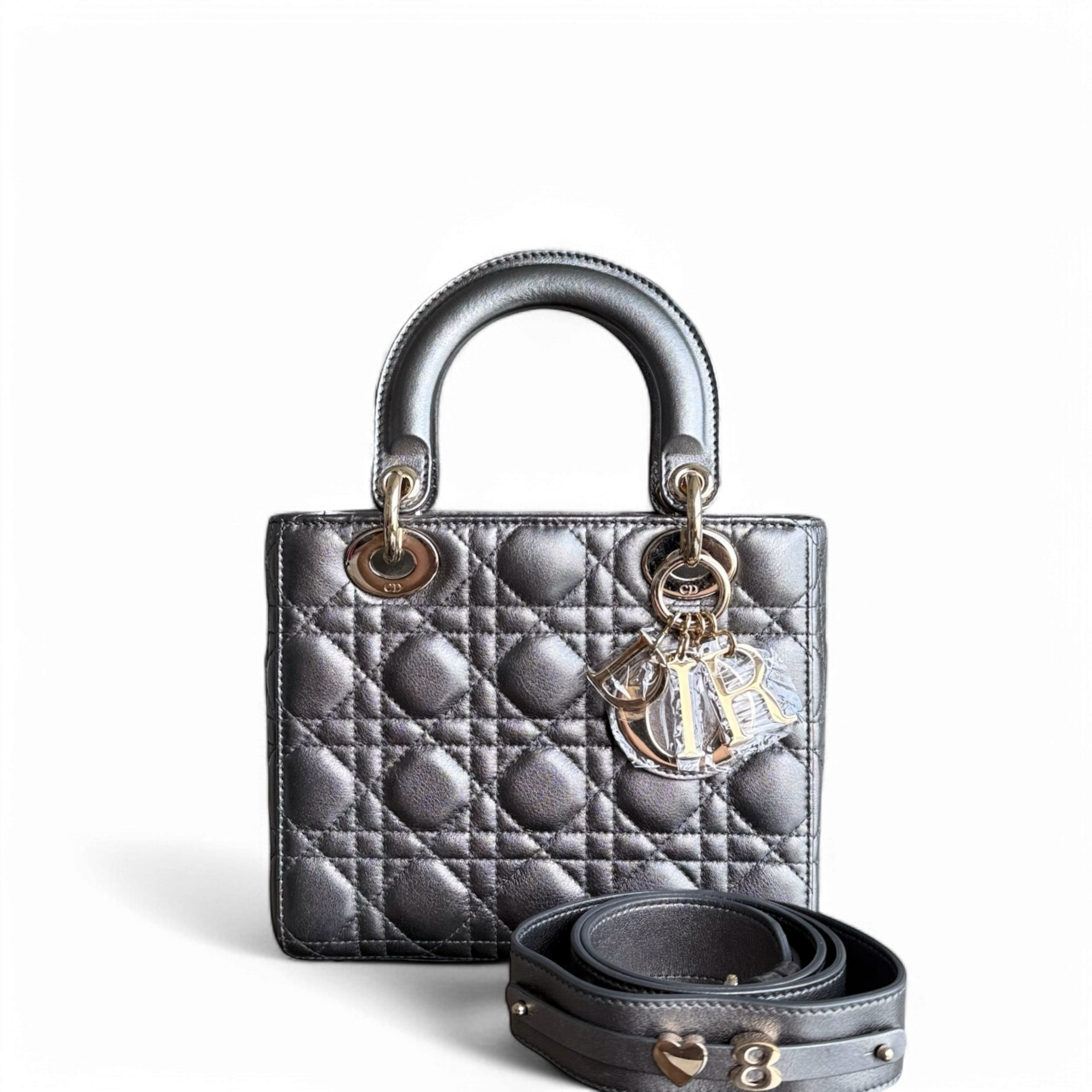Dior Lady Small MyABC - Cannage calfskin Metallic Dark Grey Gunmetal Gold Hardware ABC