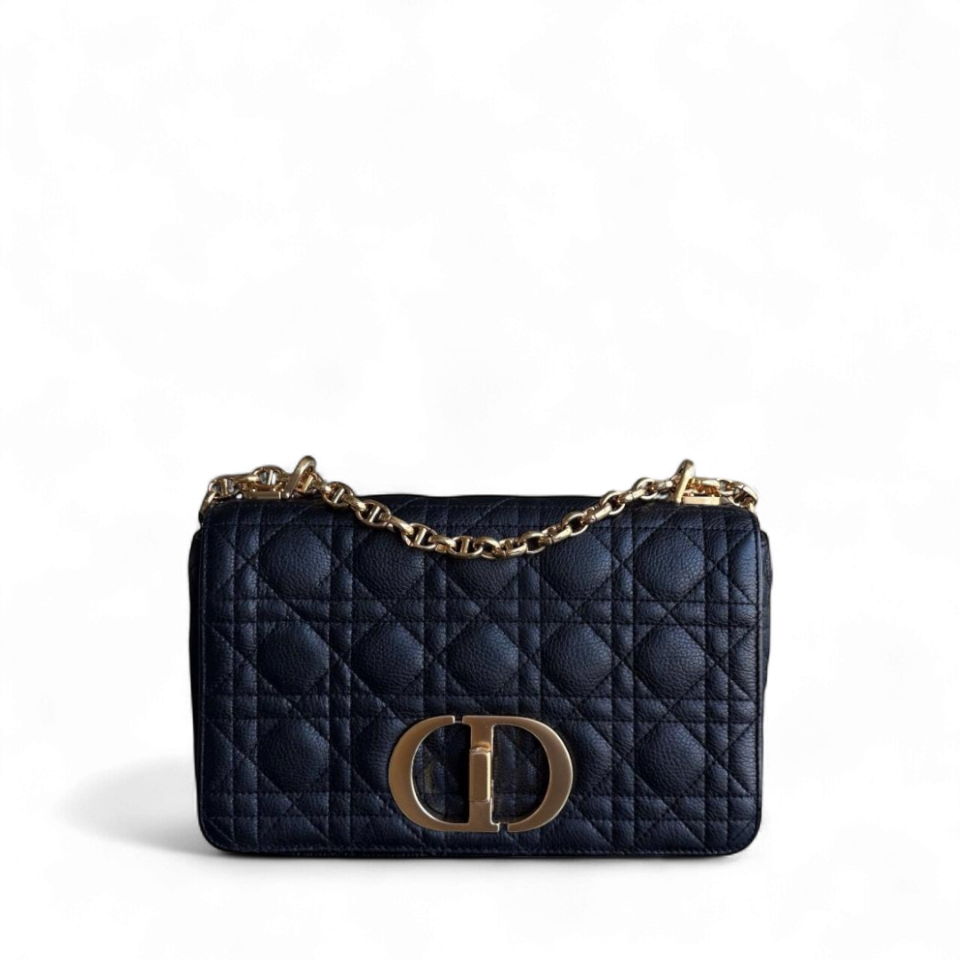 Dior Caro Medium - Cannage Grained Calfskin Black Gold Hardware