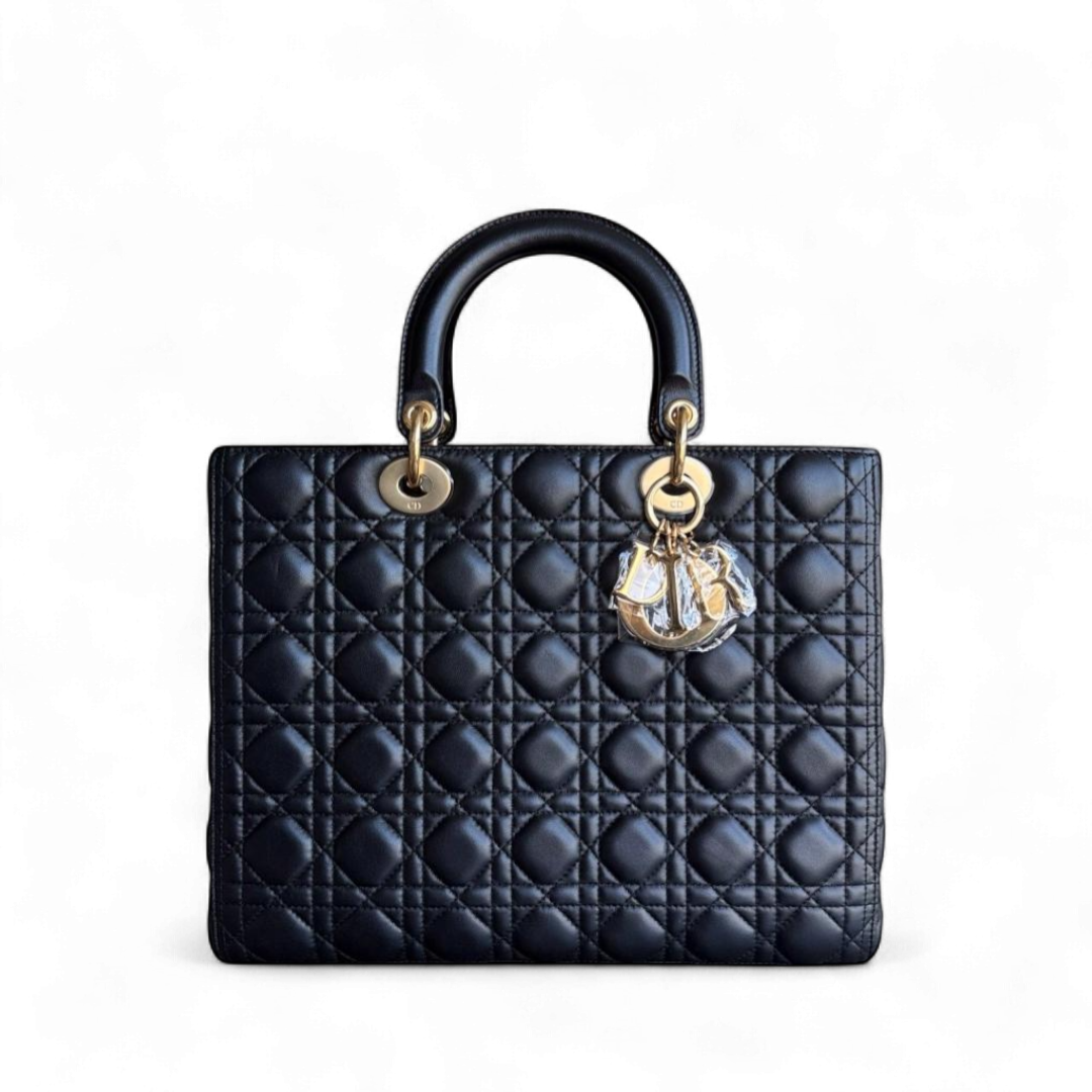 DIor Lady Large - Cannage Lambskin Black Gold Hardware NO STRAP