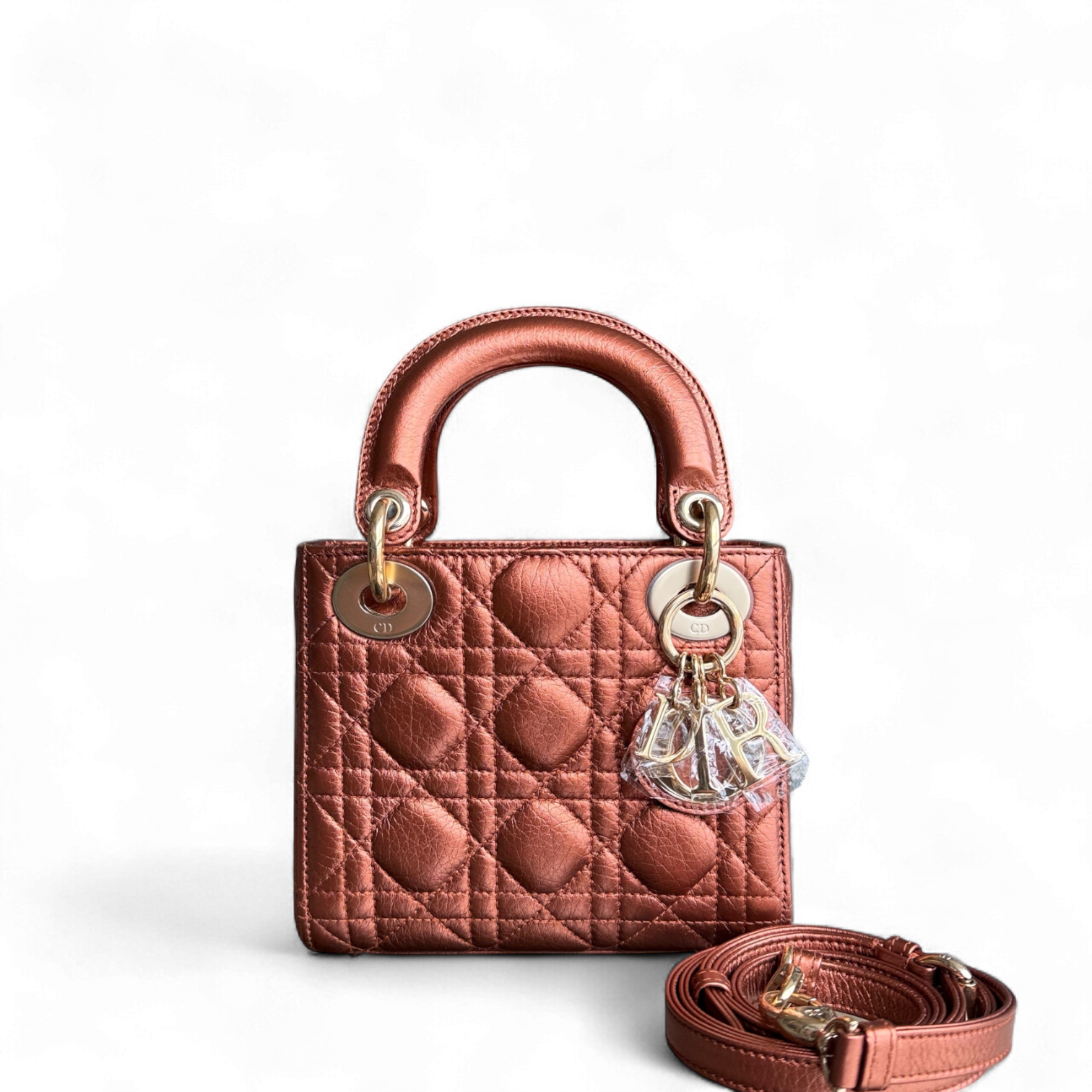 Dior Lady Mini - Cannage Calfskin Brown Gold Hardware Adjustable Strap