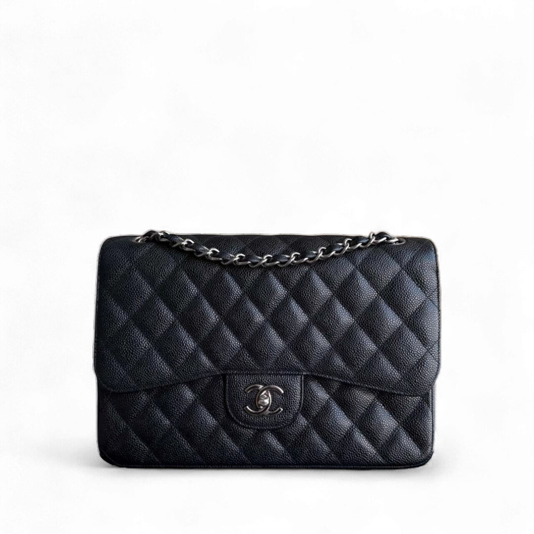 Chanel Classic Flap Jumbo - Caviar Quilted Grained Calfskin Black Silver Hardware