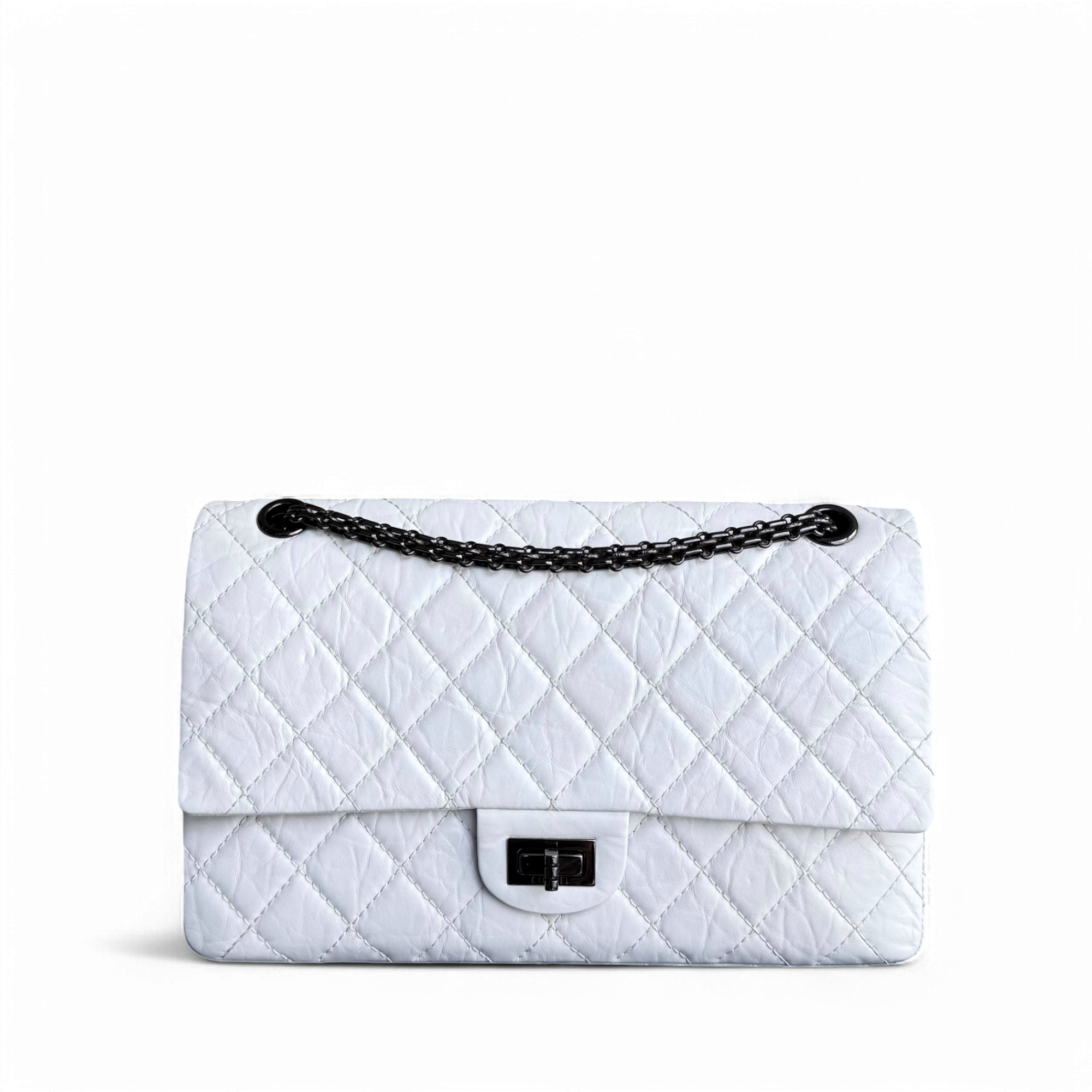 Chanel 2.55 Reissue 226 - Quilted Aged Calfskin White Ruthenium Black Hardware Series 12