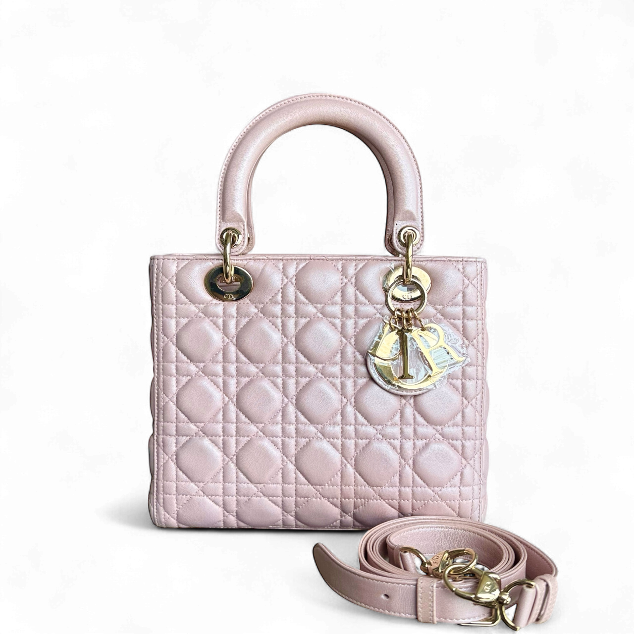 Dior Lady Medium Cannage Lambskin Light Pink Gold Hardware